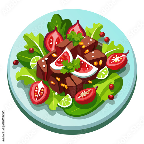 Delicious healthy salad with vegetables and tasty meat