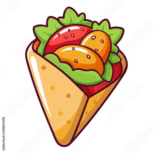 Colorful Cartoon Doner Kebab Wrap with Salad and Tomato