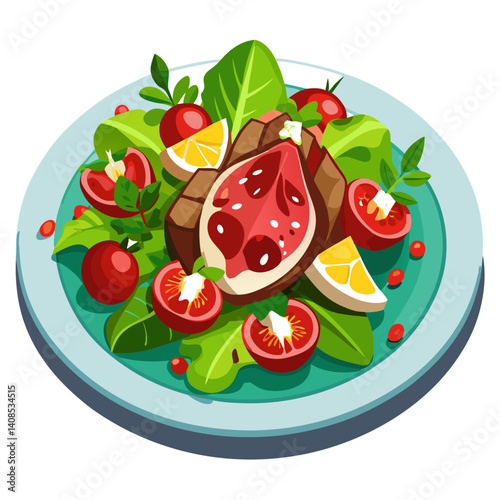 Fresh and healthy salad on a plate illustration