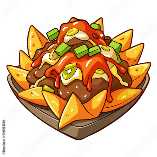 Cartoon nachos with toppings, a delicious Mexican appetizer