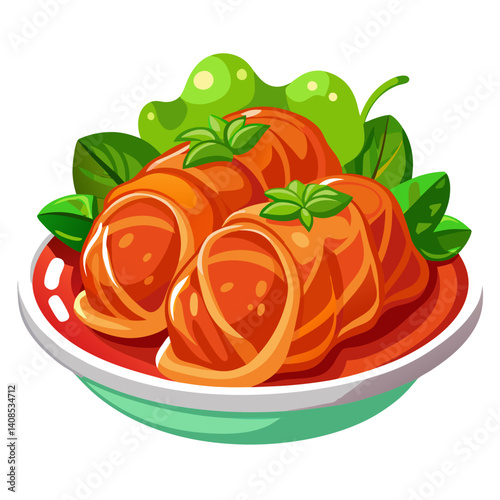 Illustration of delicious cabbage rolls with green garnish