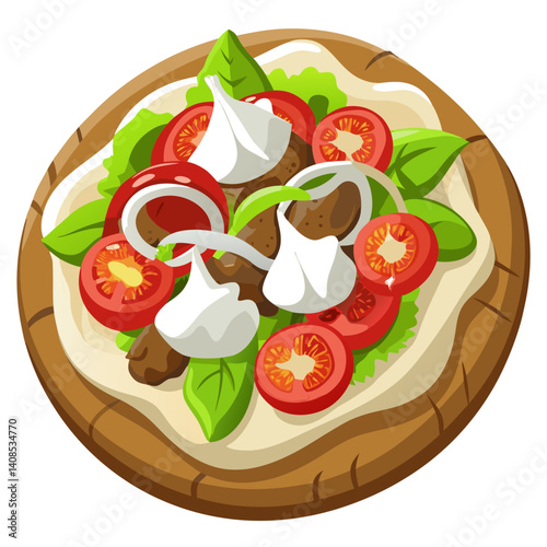 Delicious Cartoon Gyro Plate with Meat and Vegetables