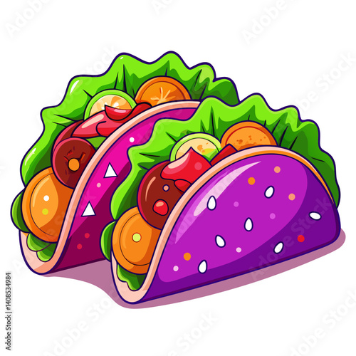 Colorful cartoon tacos with vibrant toppings illustration art