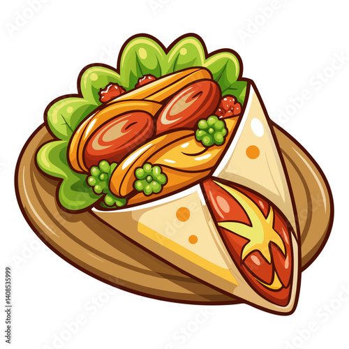 Delicious Cartoon Shawarma Wrap with Salad and Sauce