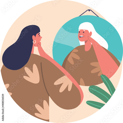 Woman fear of aging vector illustration