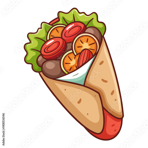 Cartoon Shawarma Wrap with Meat and Vegetables Illustration
