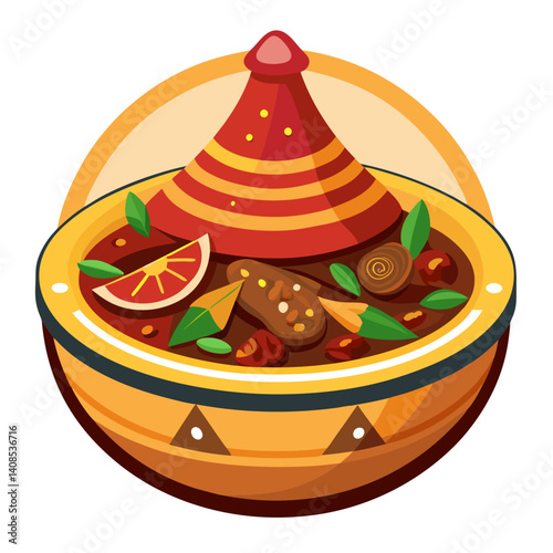 Stylized Tagine Illustration: Moroccan Cuisine and Cultural Symbol