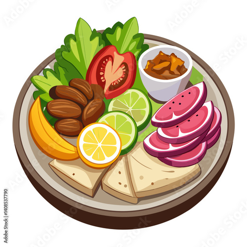 Colorful and healthy tropical food bowl with tofu.