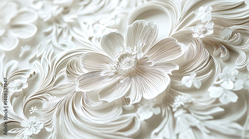 Intricate Paper Flower Design with Delicate Petals and Swirling Patterns Intricate Paper Flower Design with Delicate Petals and Swirling Patterns