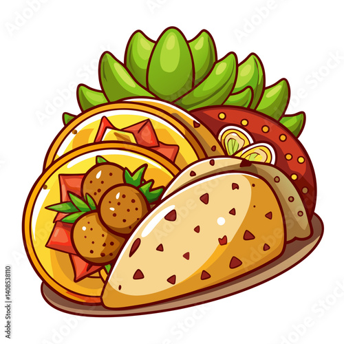 Delicious Cartoon Tacos with Falafel and Succulent Decoration