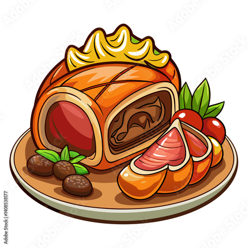 Beef Wellington Dish With Chocolate and Grapefruit Graphic