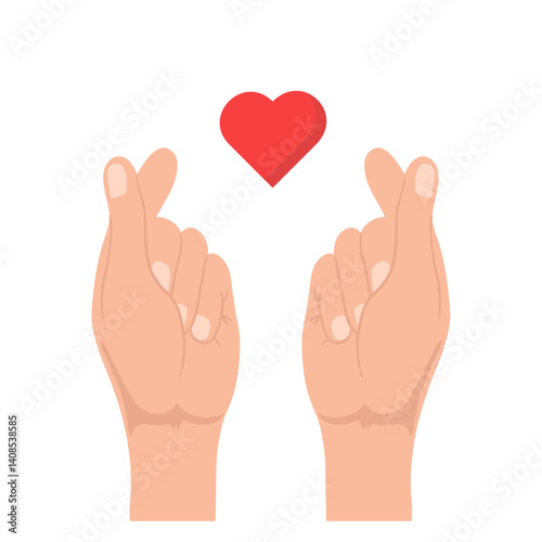 Love hand signs. K-pop emoji. Heart hands culture. Positive human gestures 