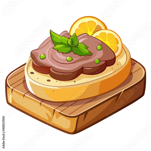 Toasted bread with pate, oranges, and mint leaf