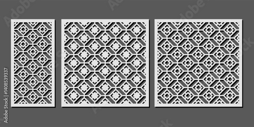Laser cut vector panels with abstract geometric pattern. Cutout silhouette for home interior decor, partition, privacy screen, wall art, room dividers. Template for cnc, plasma and plotter cutting