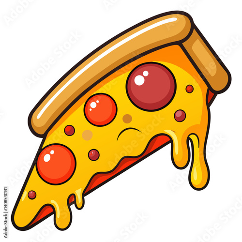 Cartoon Pizza Slice with Sad Face Illustration
