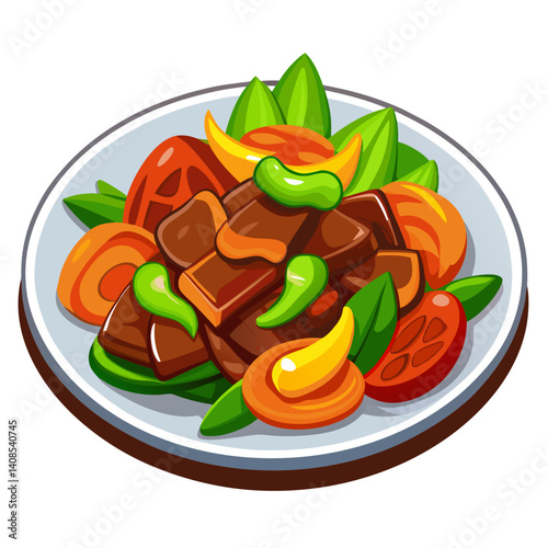 Delicious Diced Beef Stir-Fry with Vegetables on Plate