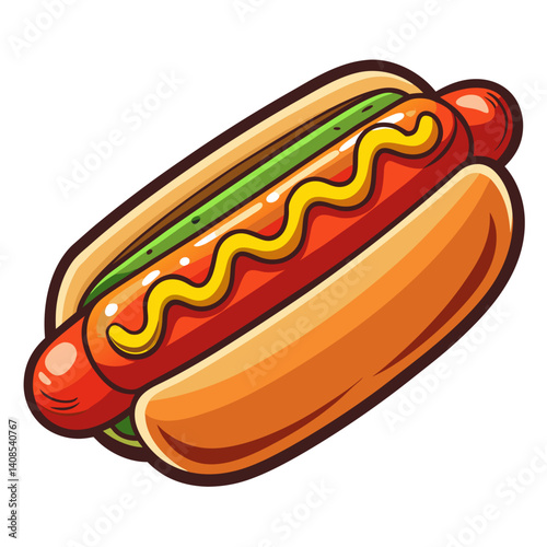 Cartoon Hot Dog with Mustard and Green Relish