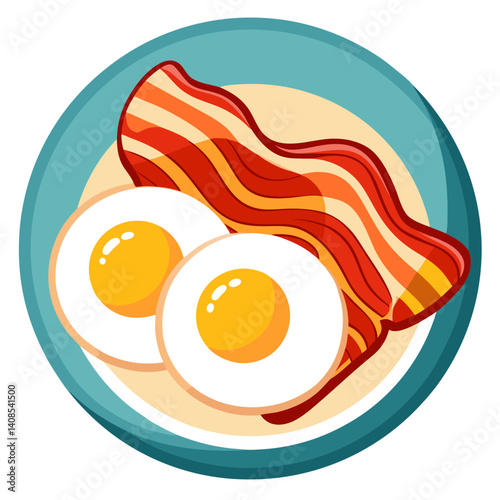 Eggs and bacon breakfast cartoon illustration on plate