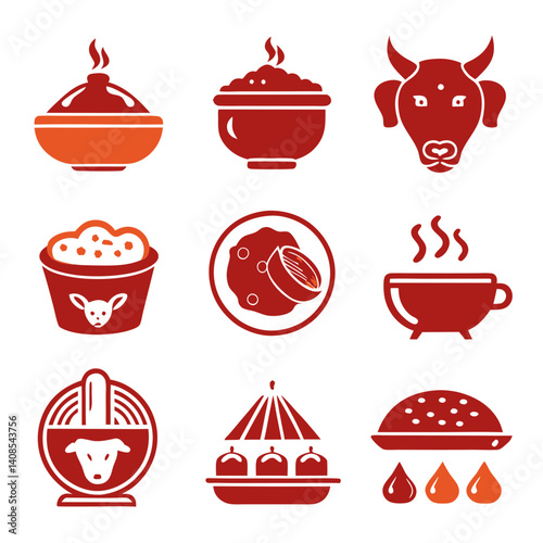Indian cuisine and culture icons collection, vector design