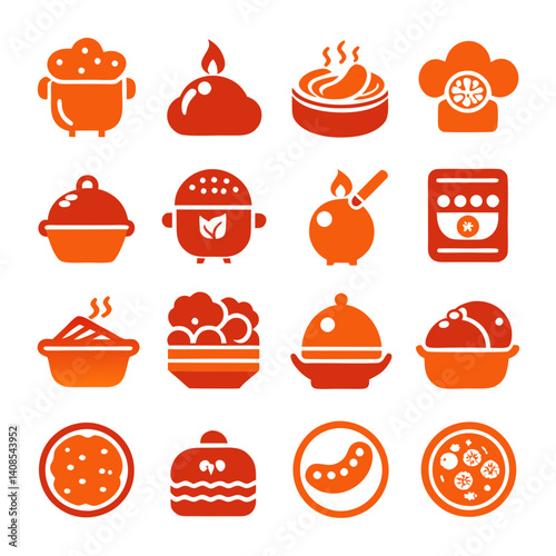 Cooking and Food Preparation Icons in Orange Hue