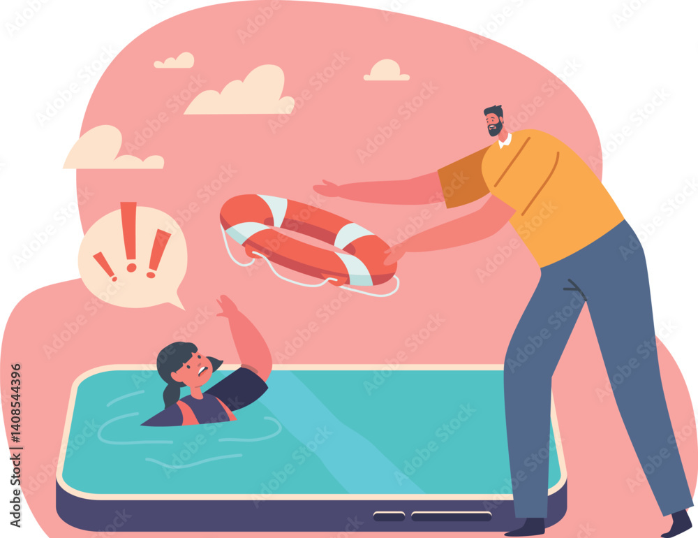 Fototapeta premium Father saving child from smartphone