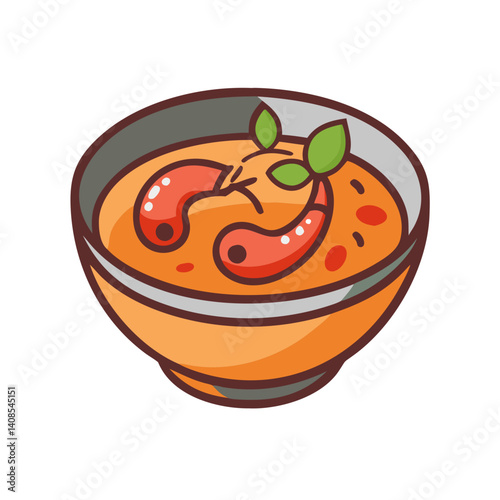 Shrimp bisque bowl illustration on black background vector
