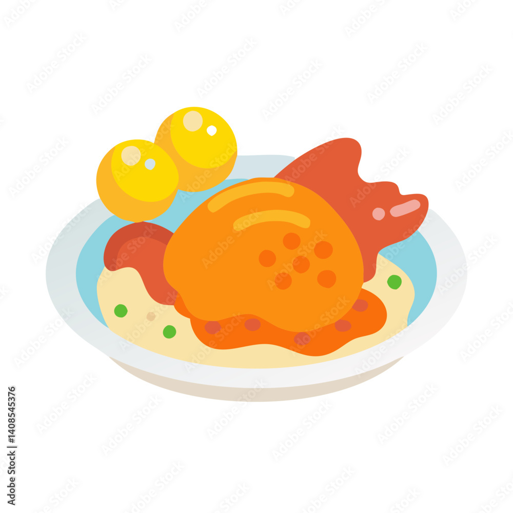 Cartoon Illustration: Chicken Dinner with mashed potatoes and gravy Cartoon Illustration: Chicken Dinner with mashed potatoes and gravy