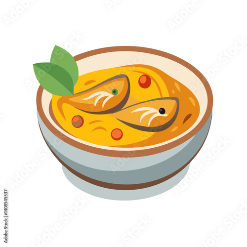 Delicious seafood bisque bowl cartoon illustration on black