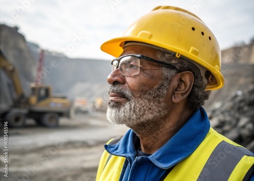 Experienced Construction Worker in Hard Hat and Safety Glasses