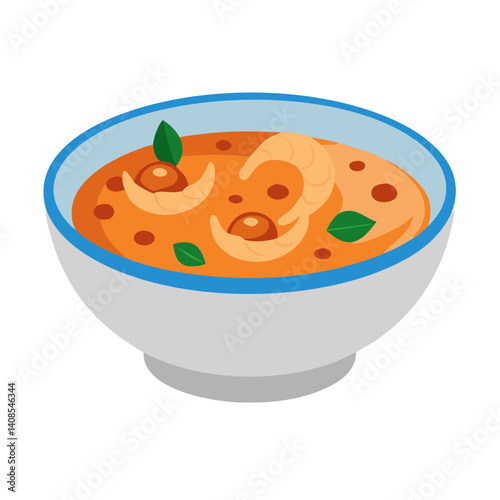 Shrimp Bisque in Bowl Illustration on Black Background