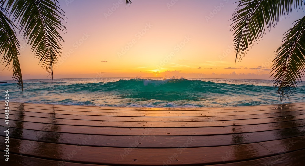 summer empty wooden table for display or product showcase with blurry waves crushing beach background scene
summer empty wooden table for display or product showcase with blurry waves crushing beach background scene