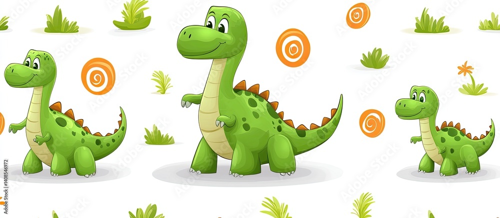 Obraz premium Cute green dinosaurs on a white background.