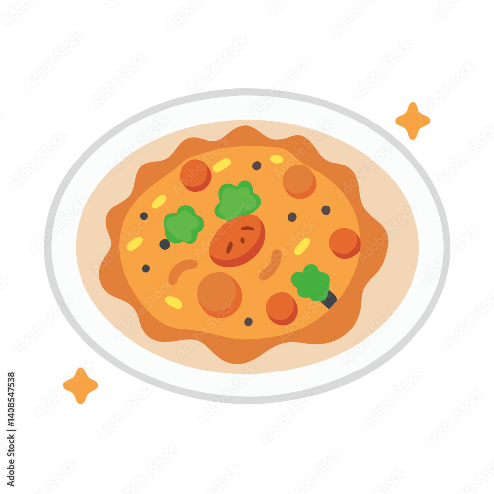 Colorful, Cartoonish Soup Dish Illustration on Black Background Colorful, Cartoonish Soup Dish Illustration on Black Background
