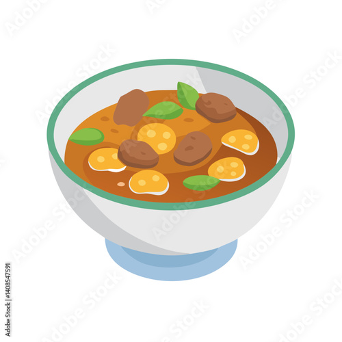 Isometric Illustration of a Bowl of Delicious Massaman Curry
