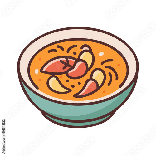 Cartoon Shrimp Soup Bowl Icon on Black Background