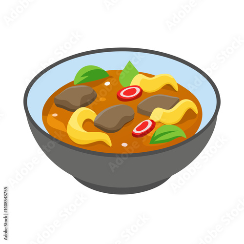 Delicious Bowl of Beef Curry with Basil and Noodles