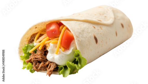 Delicious Beef Burrito with Shredded Cheese and Tomatoes