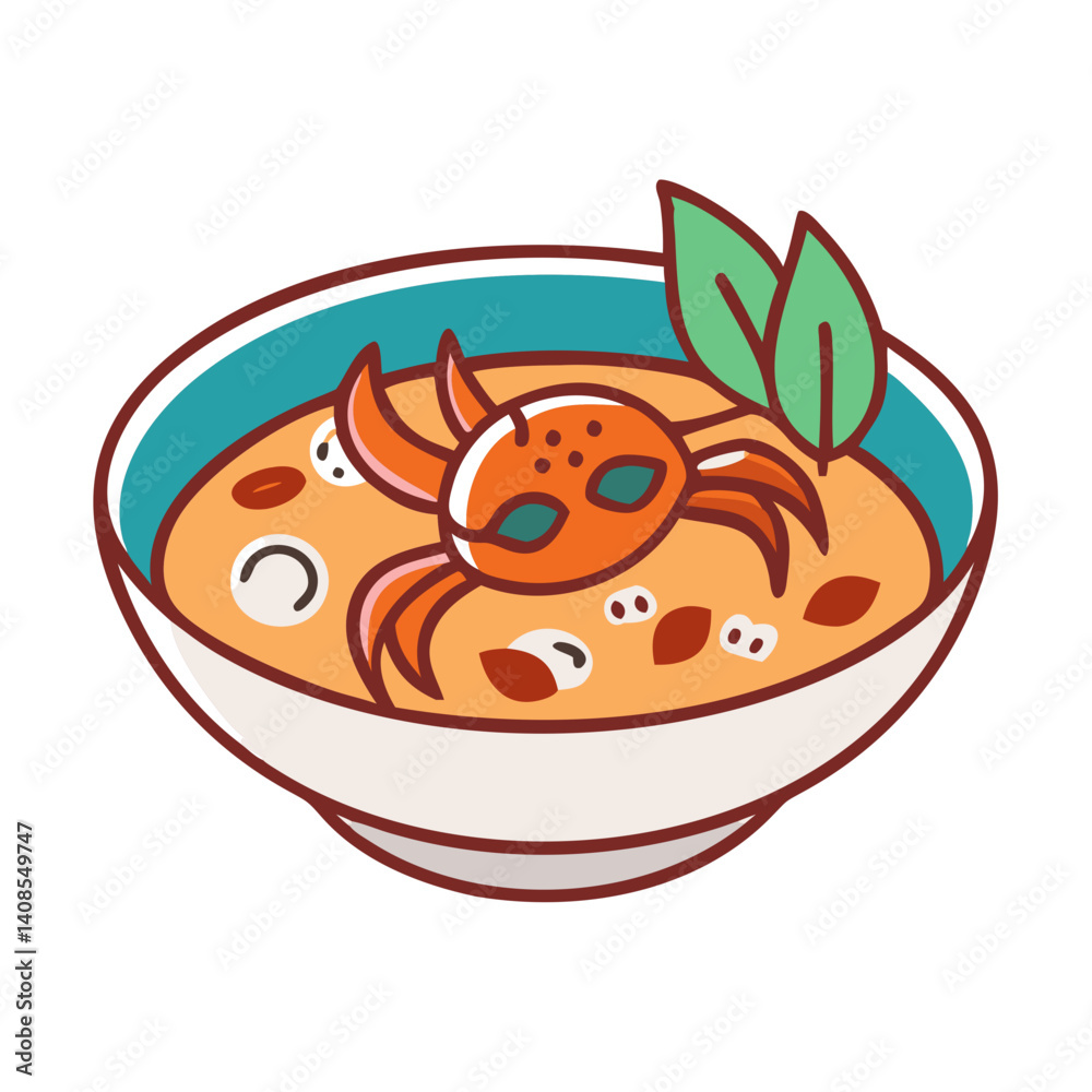Crab Soup Cartoon Illustration in Colorful Bowl Crab Soup Cartoon Illustration in Colorful Bowl