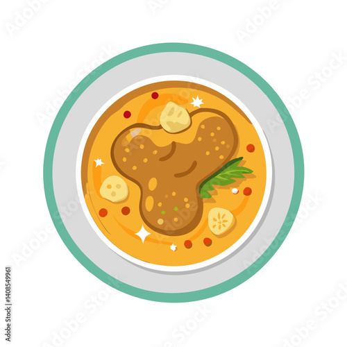 Cartoon Illustration of Thai Yellow Curry Soup in Bowl