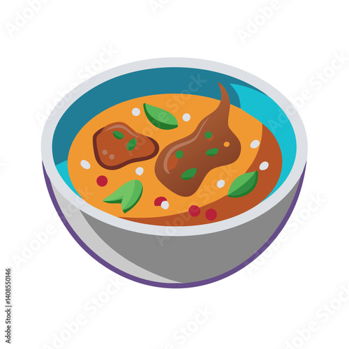 Delicious cartoon tom yum soup in a bowl