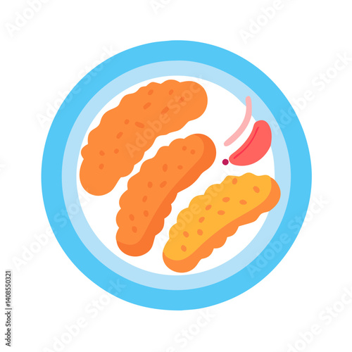 Delicious chicken tenders on blue plate, black background