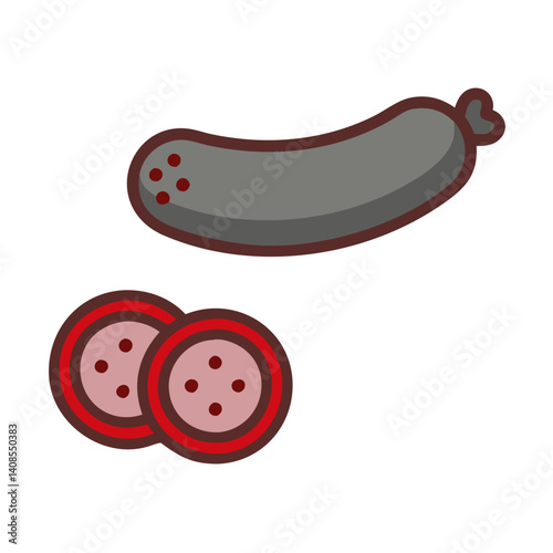 Sausage and slices illustration against black background