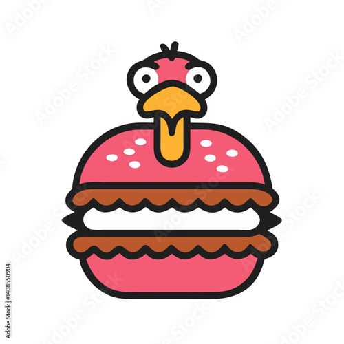 Cartoon turkey burger graphic for Thanksgiving and holidays