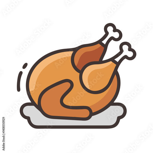 Roasted turkey cartoon vector illustration on black background