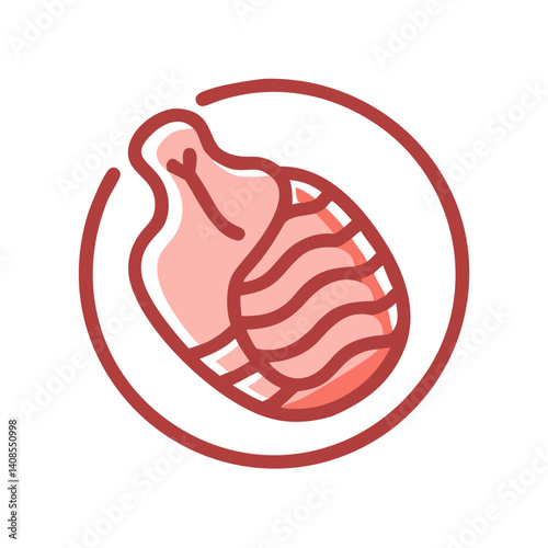 Pink Brain in a Circle on a Black Background