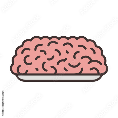 Human Brain Illustration on Black Background, Flat Design