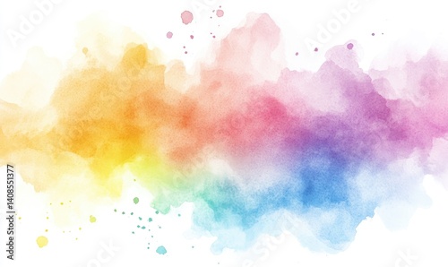 Abstract watercolor splash design.  Soft, blended colors, creating a rainbow effect