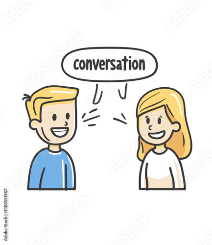 An illustration of a couple with a color icon on a transparent background, depicting conversation and chat