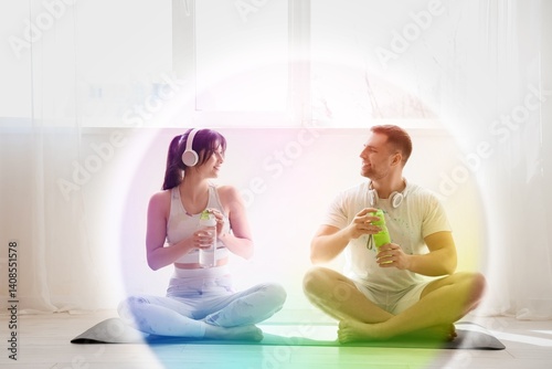 Sporty young couple doing y...