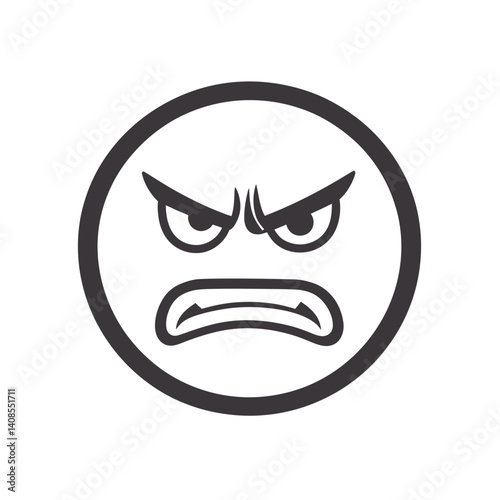 A contemporary depiction of irate emoticons, symbolized in a dark hue, suitable for incorporation into website design, featuring a straightforward design on a transparent backdrop in PNG format